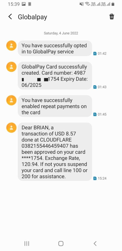 MPESA GlobalPay virtual visa card