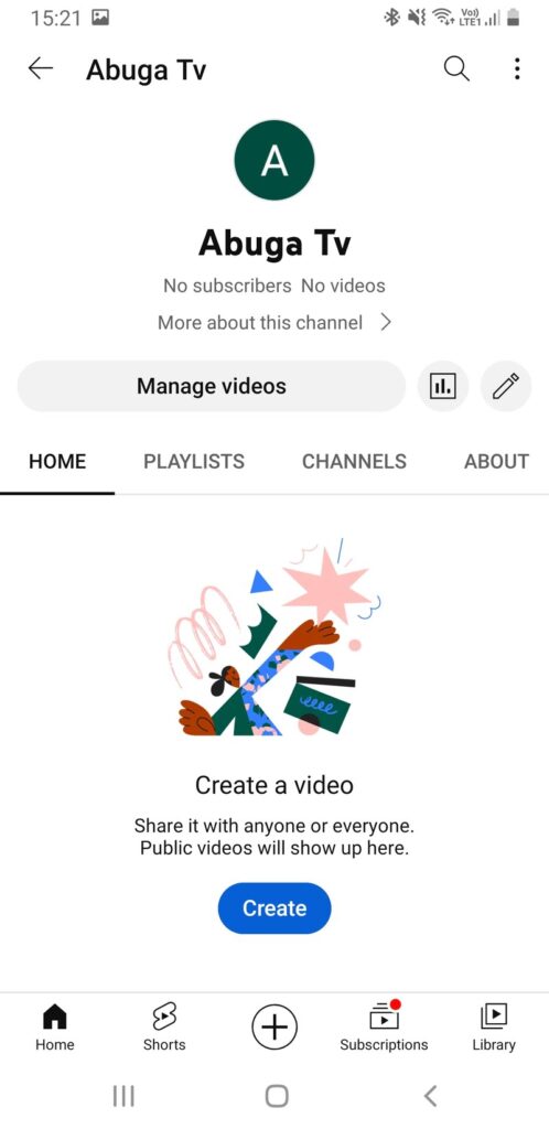 Youtube channel settings on a phone