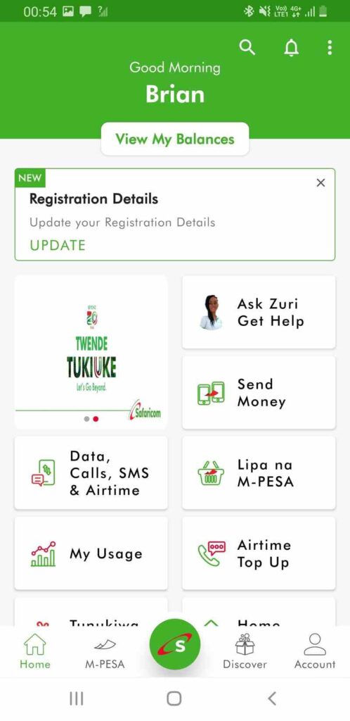 Mysafaricom app homepage