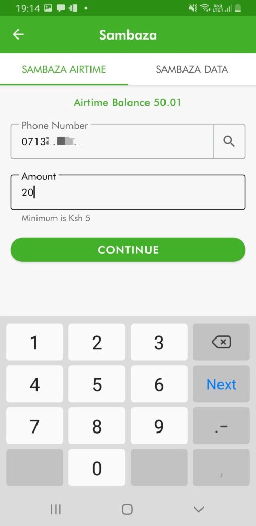 MySafaricom app Sambaza credit