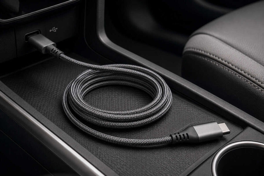 Tired of Frayed USB Cables? These 5 Actually Last gray braided cable in a car
