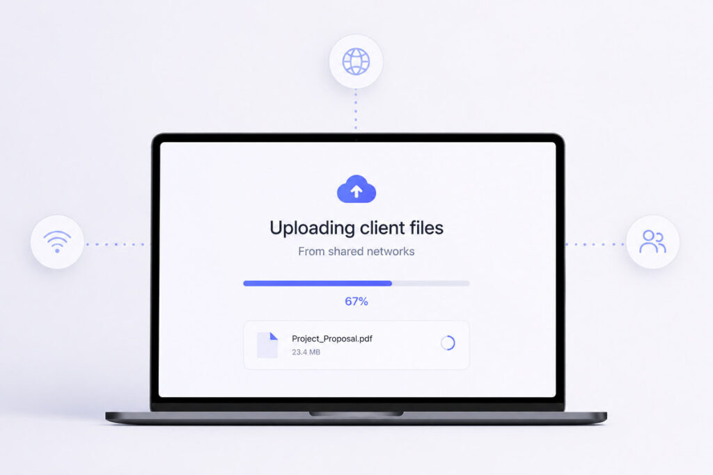 laptop busy sending files in a network