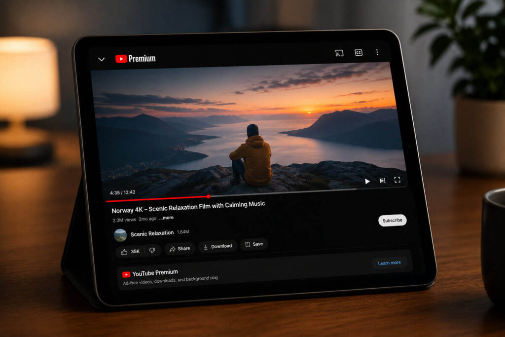 youtube video playing on a tablet