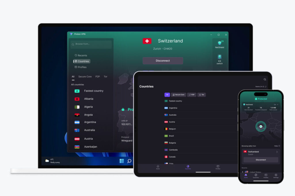 Phone tablet and laptop with vpn open