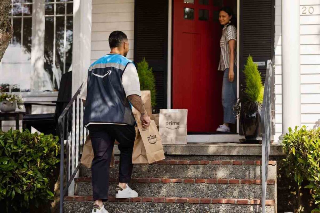 Amazon delivery man delivering parcels