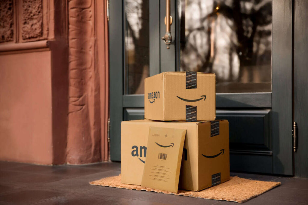 Amazon boxes on a doorstep