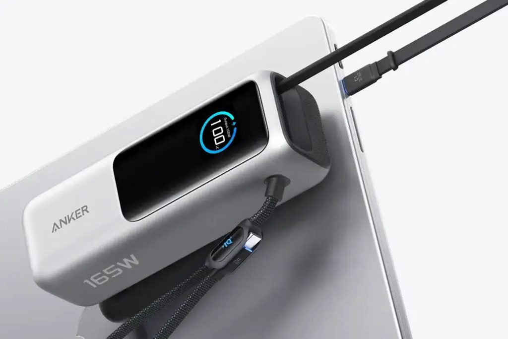 power bank connected to a laptop